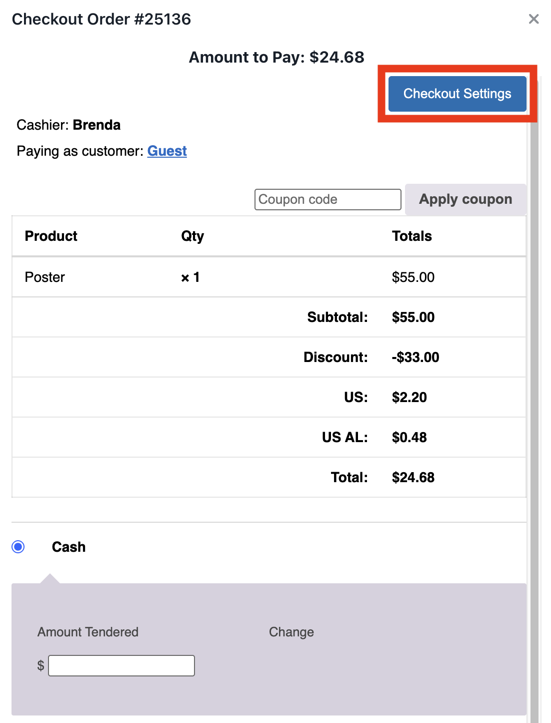 Checkout Settings in the Checkout Modal